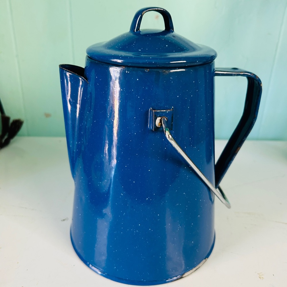 Vintage blue enamel coffee/ tea pot,camping,country ,farmhouse - Picture 5 of 5